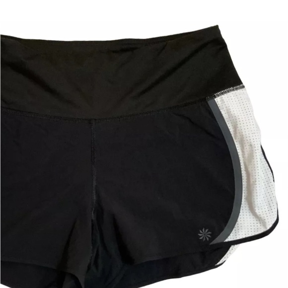 Athleta Women's Black White 3 Inch Running Athletic Shorts Attached Brief Medium - Picture 2 of 8